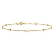 14K Polished Infinity and Beads Anklet Plus Extender