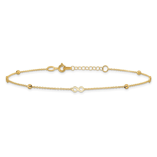 14K Polished Infinity and Beads Anklet Plus Extender