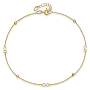 14K Polished Infinity and Beads Anklet Plus Extender