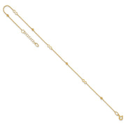 14K Polished Infinity and Beads Anklet Plus Extender