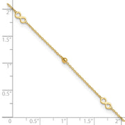 14K Polished Infinity and Beads Anklet Plus Extender