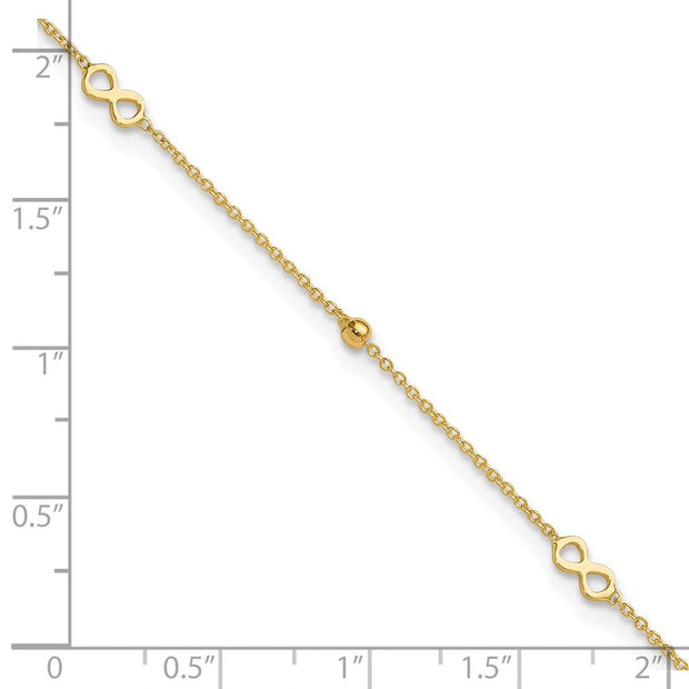 14K Polished Infinity and Beads Anklet Plus Extender