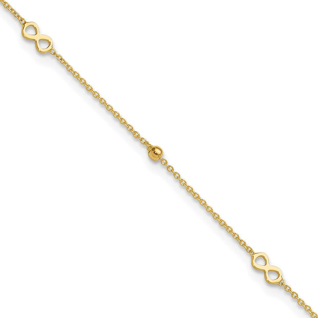 14K Polished Infinity and Beads Anklet Plus Extender