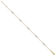 14K Two-tone Polished Infinity 5-Station Anklet Plus Extender, total of anklet