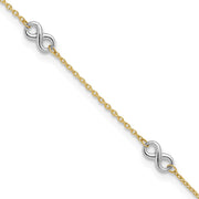 14K Two-tone Polished Infinity 5-Station Anklet Plus Extender, total of anklet
