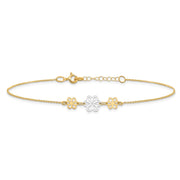 14K Two-tone Polished Three Cut-out Flowers Anklet Plus Extender