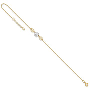 14K Two-tone Polished Three Cut-out Flowers Anklet Plus Extender