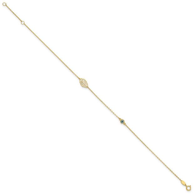 14k Leaf and Glass Eye Bead Anklet Plus Extender