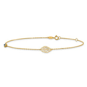 14k Leaf and Glass Eye Bead Anklet Plus Extender