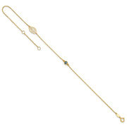 14k Leaf and Glass Eye Bead Anklet Plus Extender