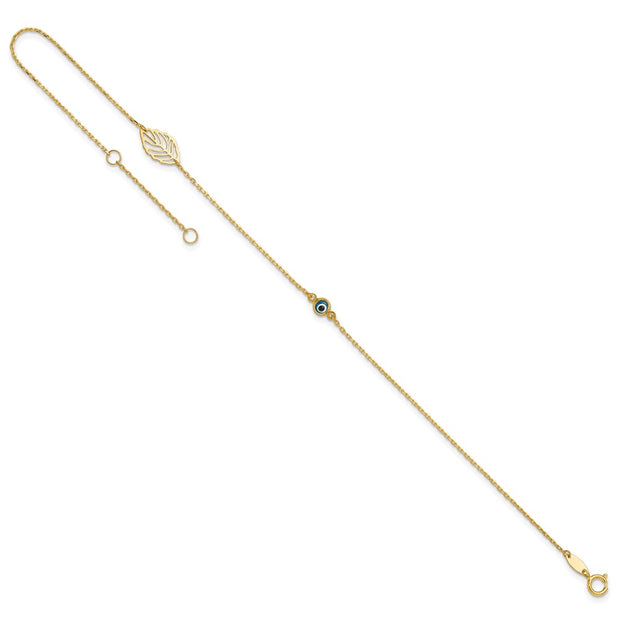 14k Leaf and Glass Eye Bead Anklet Plus Extender
