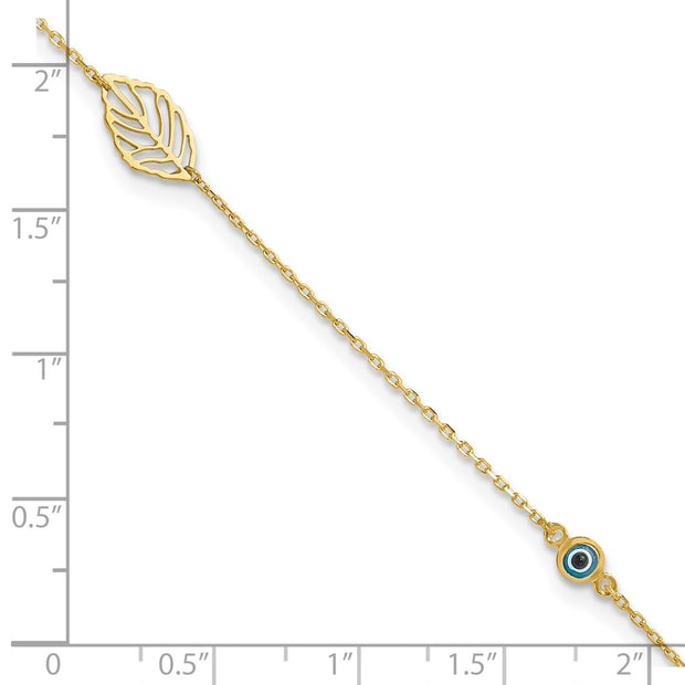 14k Leaf and Glass Eye Bead Anklet Plus Extender