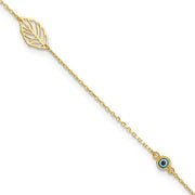 14k Leaf and Glass Eye Bead Anklet Plus Extender