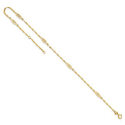 14K Polished Fancy Filigree Link 5-Station Anklet Plus Extender