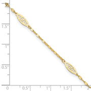 14K Polished Fancy Filigree Link 5-Station Anklet Plus Extender