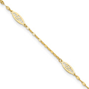 14K Polished Fancy Filigree Link 5-Station Anklet Plus Extender