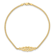 14k Polished Filigree Heart and Bismark Chain Anklet