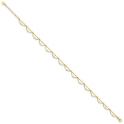 14K Polished and Diamond-cut Fancy Beaded Anklet Plus Heart Dangle Extender
