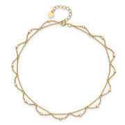 14K Polished and Diamond-cut Fancy Beaded Anklet Plus Heart Dangle Extender