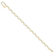 14K Polished and Diamond-cut Fancy Beaded Anklet Plus Heart Dangle Extender