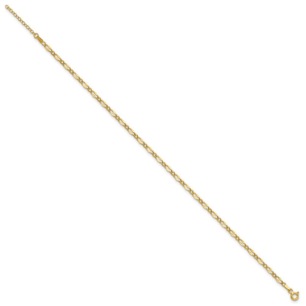 14K Polished Fancy Link Chain Anklet Plus Extender