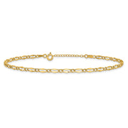 14K Polished Fancy Link Chain Anklet Plus Extender