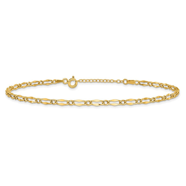 14K Polished Fancy Link Chain Anklet Plus Extender
