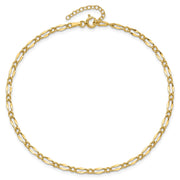 14K Polished Fancy Link Chain Anklet Plus Extender
