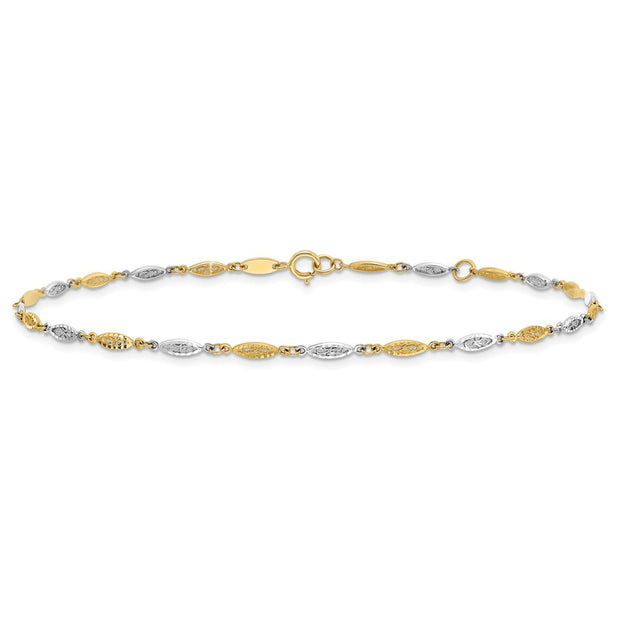14K Two-tone Polished Diamond-cut Infinity Link Anklet Plus Extender