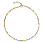 14K Two-tone Polished Diamond-cut Infinity Link Anklet Plus Extender
