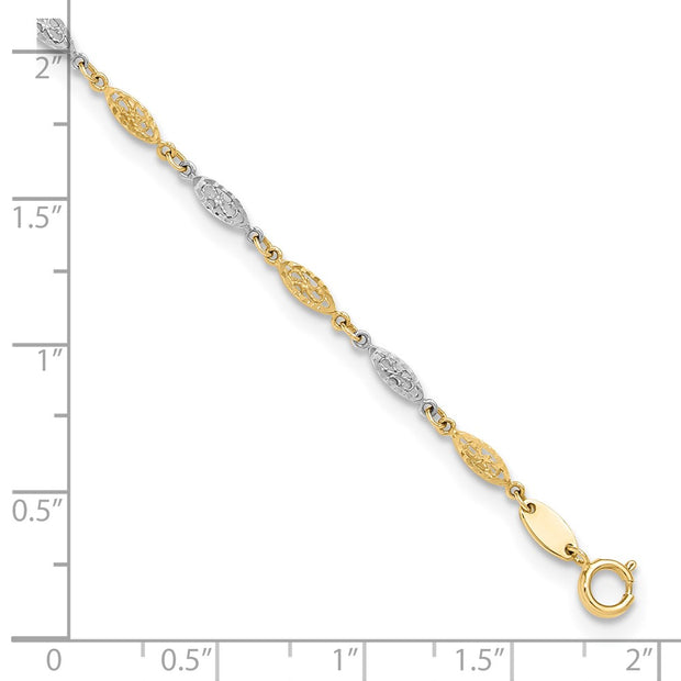 14K Two-tone Polished Diamond-cut Infinity Link Anklet Plus Extender