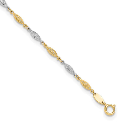 14K Two-tone Polished Diamond-cut Infinity Link Anklet Plus Extender