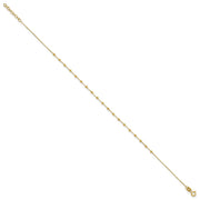 14K Polished Diamond-cut Bead and Chain Anklet Plus Extender