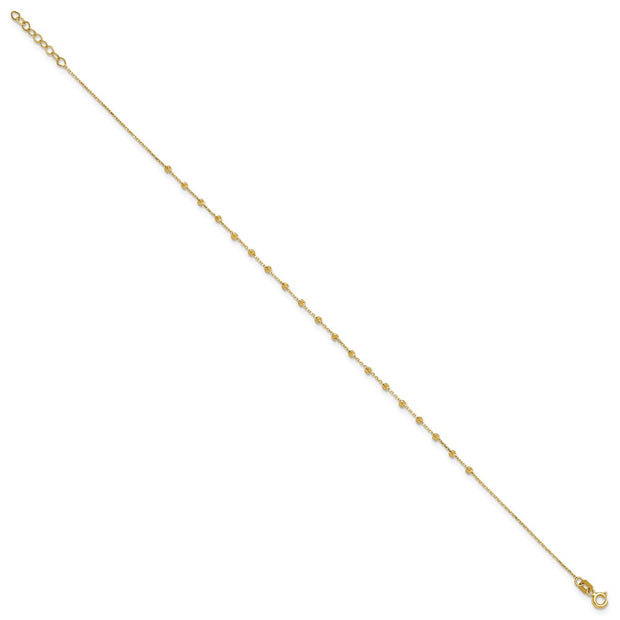 14K Polished Diamond-cut Bead and Chain Anklet Plus Extender