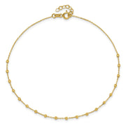 14K Polished Diamond-cut Bead and Chain Anklet Plus Extender