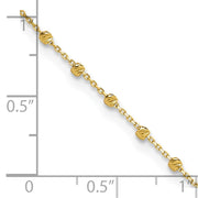 14K Polished Diamond-cut Bead and Chain Anklet Plus Extender