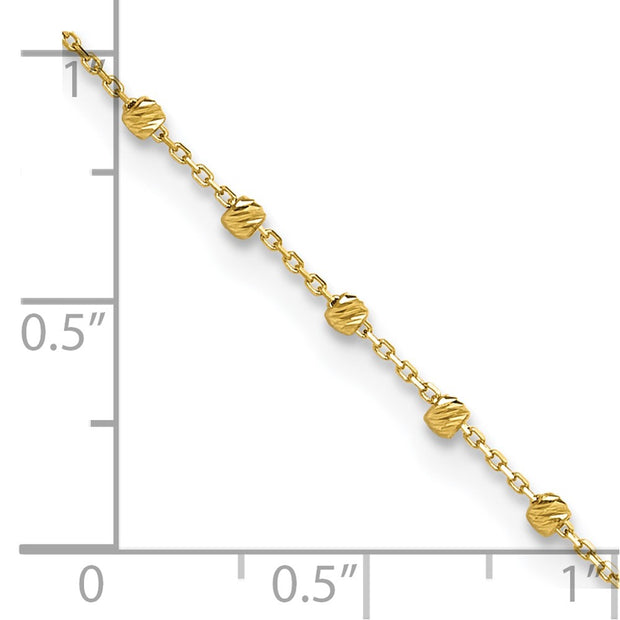 14K Polished Diamond-cut Bead and Chain Anklet Plus Extender