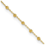 14K Polished Diamond-cut Bead and Chain Anklet Plus Extender