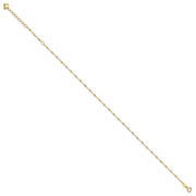 14K Two-tone Polished Diamond-cut Bead and Chain Anklet Plus Heart Dangle Extender