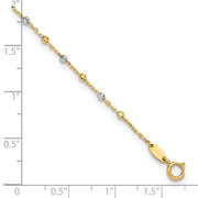 14K Two-tone Polished Diamond-cut Bead and Chain Anklet Plus Heart Dangle Extender