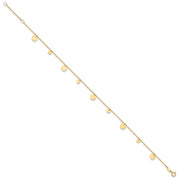 14K Polished Circle Dangles Anklet Plus Extender