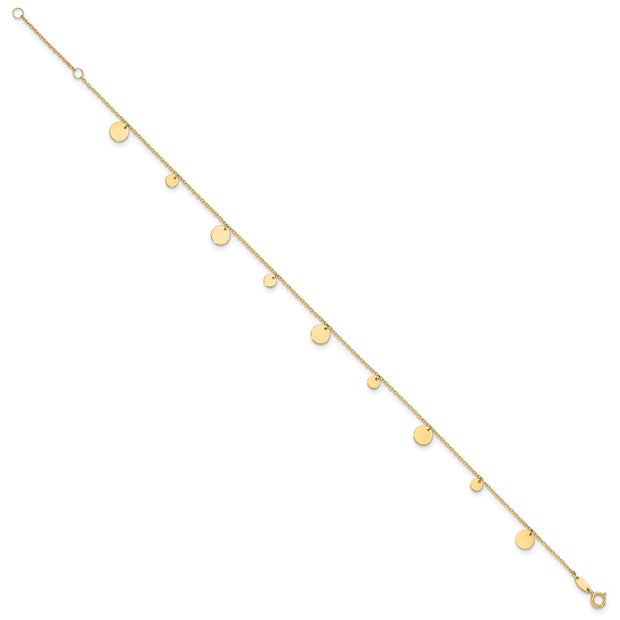 14K Polished Circle Dangles Anklet Plus Extender