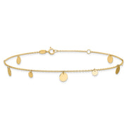14K Polished Circle Dangles Anklet Plus Extender