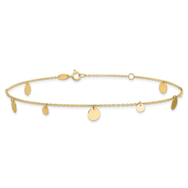 14K Polished Circle Dangles Anklet Plus Extender