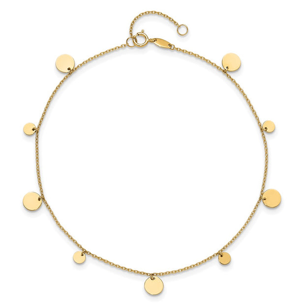 14K Polished Circle Dangles Anklet Plus Extender