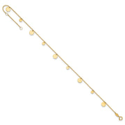 14K Polished Circle Dangles Anklet Plus Extender