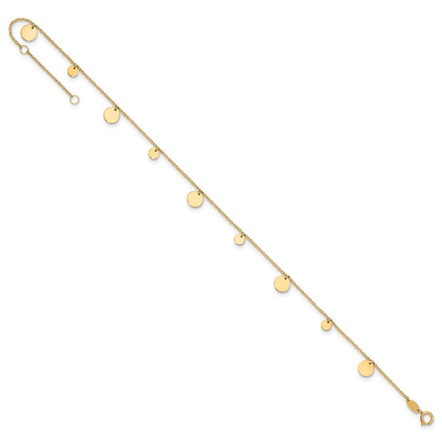 14K Polished Circle Dangles Anklet Plus Extender