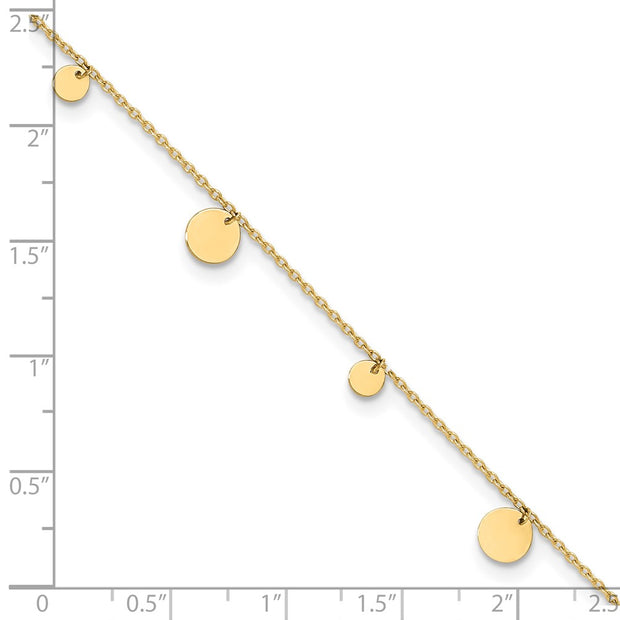 14K Polished Circle Dangles Anklet Plus Extender