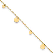 14K Polished Circle Dangles Anklet Plus Extender
