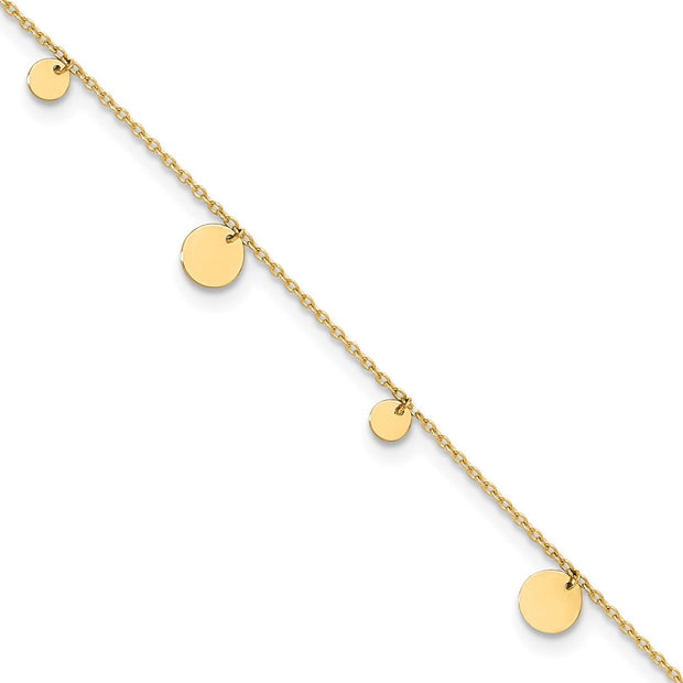 14K Polished Circle Dangles Anklet Plus Extender